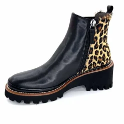 Animalier|Elégant<XSA Bottines Légère 9829 Cuir Noir Léo LéopardNoir