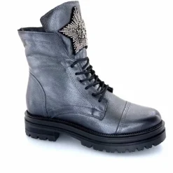 Rock|Fantaisie<Mjus Bottines M77277 301 Cuir Gris Métallique Bijoux Argent GrisMétal