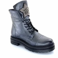 Rock|Fantaisie<Mjus Bottines M77277 301 Cuir Gris Métallique Bijoux Argent GrisMétal