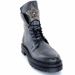 Rock|Fantaisie<Mjus Bottines M77277 301 Cuir Gris Métallique Bijoux Argent GrisMétal