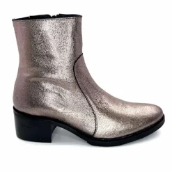 Rock|Basic<follia dolce Bottines Santiags Ivoire Tea Cuir Métal GrisMétal