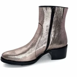 Rock|Basic<follia dolce Bottines Santiags Ivoire Tea Cuir Métal GrisMétal