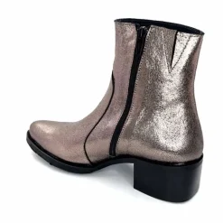 Rock|Basic<follia dolce Bottines Santiags Ivoire Tea Cuir Métal GrisMétal