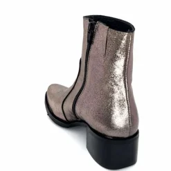 Rock|Basic<follia dolce Bottines Santiags Ivoire Tea Cuir Métal GrisMétal