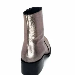 Rock|Basic<follia dolce Bottines Santiags Ivoire Tea Cuir Métal GrisMétal