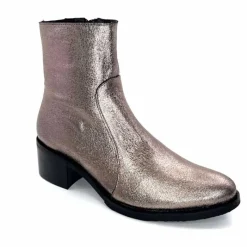 Rock|Basic<follia dolce Bottines Santiags Ivoire Tea Cuir Métal GrisMétal