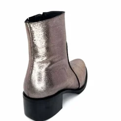 Rock|Basic<follia dolce Bottines Santiags Ivoire Tea Cuir Métal GrisMétal