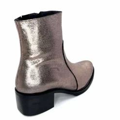 Rock|Basic<follia dolce Bottines Santiags Ivoire Tea Cuir Métal GrisMétal