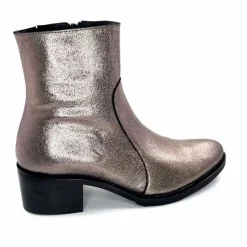 Rock|Basic<follia dolce Bottines Santiags Ivoire Tea Cuir Métal GrisMétal