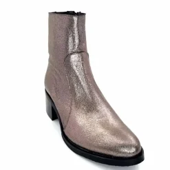 Rock|Basic<follia dolce Bottines Santiags Ivoire Tea Cuir Métal GrisMétal