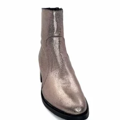 Rock|Basic<follia dolce Bottines Santiags Ivoire Tea Cuir Métal GrisMétal