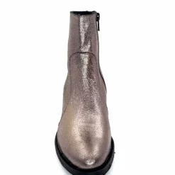 Rock|Basic<follia dolce Bottines Santiags Ivoire Tea Cuir Métal GrisMétal