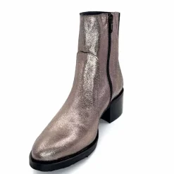 Rock|Basic<follia dolce Bottines Santiags Ivoire Tea Cuir Métal GrisMétal