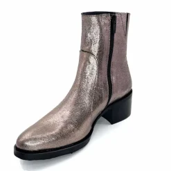 Rock|Basic<follia dolce Bottines Santiags Ivoire Tea Cuir Métal GrisMétal