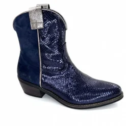 Rock|Santiags<Minka Bottines Santiags Heidie Cuir Métal &amp; Daim Marine