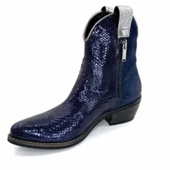 Rock|Santiags<Minka Bottines Santiags Heidie Cuir Métal &amp; Daim Marine