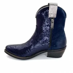 Rock|Santiags<Minka Bottines Santiags Heidie Cuir Métal &amp; Daim Marine