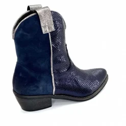 Rock|Santiags<Minka Bottines Santiags Heidie Cuir Métal &amp; Daim Marine