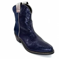 Rock|Santiags<Minka Bottines Santiags Heidie Cuir Métal &amp; Daim Marine