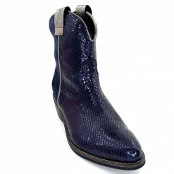 Rock|Santiags<Minka Bottines Santiags Heidie Cuir Métal &amp; Daim Marine