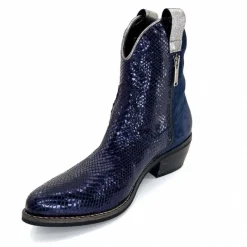 Rock|Santiags<Minka Bottines Santiags Heidie Cuir Métal &amp; Daim Marine