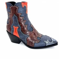 Rock|Fantaisie<noa harmon Bottines Santiags 9098 Cuir , Marron &amp; Orange Bleu