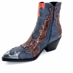 Rock|Fantaisie<noa harmon Bottines Santiags 9098 Cuir , Marron &amp; Orange Bleu