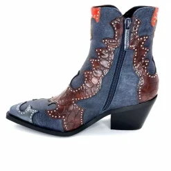 Rock|Fantaisie<noa harmon Bottines Santiags 9098 Cuir , Marron &amp; Orange Bleu