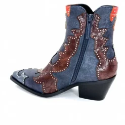 Rock|Fantaisie<noa harmon Bottines Santiags 9098 Cuir , Marron &amp; Orange Bleu