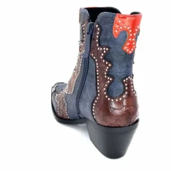 Rock|Fantaisie<noa harmon Bottines Santiags 9098 Cuir , Marron &amp; Orange Bleu