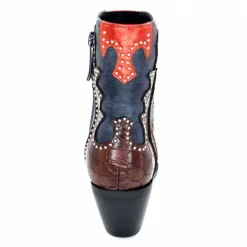 Rock|Fantaisie<noa harmon Bottines Santiags 9098 Cuir , Marron &amp; Orange Bleu