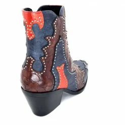 Rock|Fantaisie<noa harmon Bottines Santiags 9098 Cuir , Marron &amp; Orange Bleu