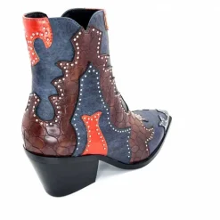 Rock|Fantaisie<noa harmon Bottines Santiags 9098 Cuir , Marron &amp; Orange Bleu