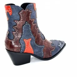 Rock|Fantaisie<noa harmon Bottines Santiags 9098 Cuir , Marron &amp; Orange Bleu