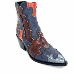 Rock|Fantaisie<noa harmon Bottines Santiags 9098 Cuir , Marron &amp; Orange Bleu