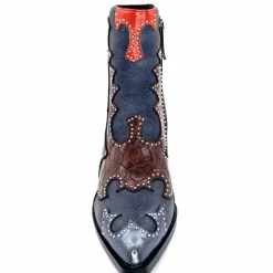 Rock|Fantaisie<noa harmon Bottines Santiags 9098 Cuir , Marron &amp; Orange Bleu