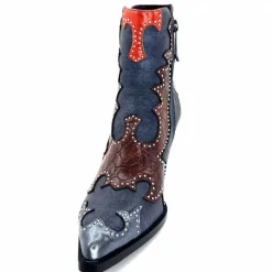 Rock|Fantaisie<noa harmon Bottines Santiags 9098 Cuir , Marron &amp; Orange Bleu
