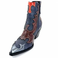 Rock|Fantaisie<noa harmon Bottines Santiags 9098 Cuir , Marron &amp; Orange Bleu