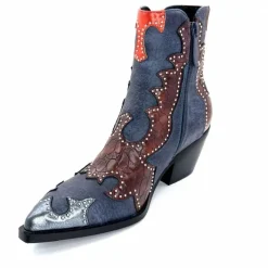 Rock|Fantaisie<noa harmon Bottines Santiags 9098 Cuir , Marron &amp; Orange Bleu