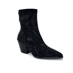 Soirée|Bijoux<Pedro Miralles Bottines Santiags 25534 Daim Et Strass Noir