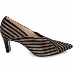 Talon|Soirée<Ivoire0376 Escarpins à Rayures Ivoire 2111 Textile Noir Or NoirOr