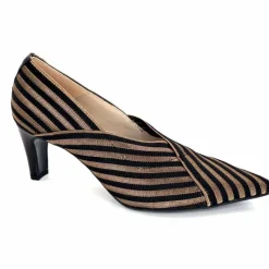 Talon|Soirée<Ivoire0376 Escarpins à Rayures Ivoire 2111 Textile Noir Or NoirOr