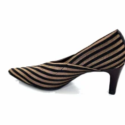 Talon|Soirée<Ivoire0376 Escarpins à Rayures Ivoire 2111 Textile Noir Or NoirOr