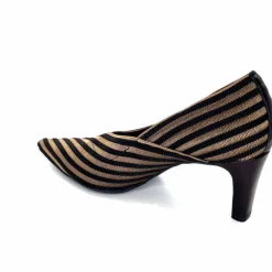 Talon|Soirée<Ivoire0376 Escarpins à Rayures Ivoire 2111 Textile Noir Or NoirOr