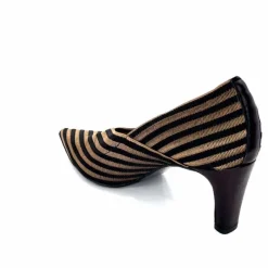 Talon|Soirée<Ivoire0376 Escarpins à Rayures Ivoire 2111 Textile Noir Or NoirOr