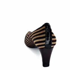 Talon|Soirée<Ivoire0376 Escarpins à Rayures Ivoire 2111 Textile Noir Or NoirOr