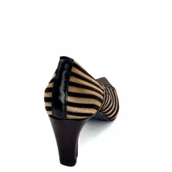 Talon|Soirée<Ivoire0376 Escarpins à Rayures Ivoire 2111 Textile Noir Or NoirOr