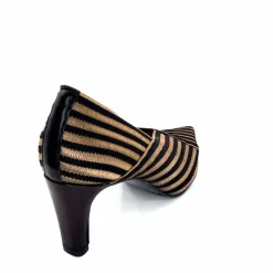 Talon|Soirée<Ivoire0376 Escarpins à Rayures Ivoire 2111 Textile Noir Or NoirOr