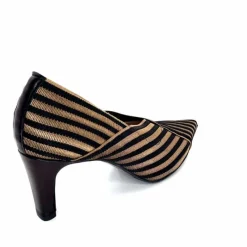 Talon|Soirée<Ivoire0376 Escarpins à Rayures Ivoire 2111 Textile Noir Or NoirOr