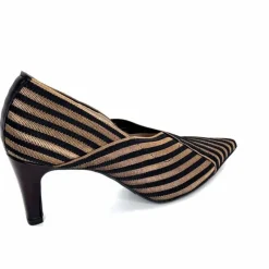 Talon|Soirée<Ivoire0376 Escarpins à Rayures Ivoire 2111 Textile Noir Or NoirOr